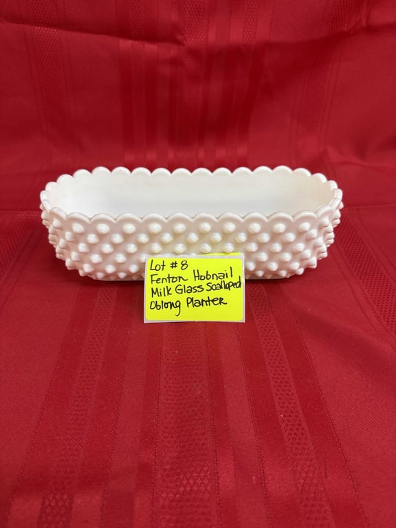 FENTON HOBNAIL MILK GLASS SCALLOPED OBLONG PLANTER