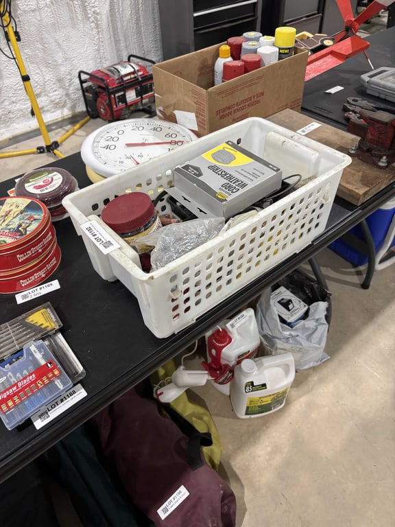 Box misc clamps, saw, hitch pins, etc