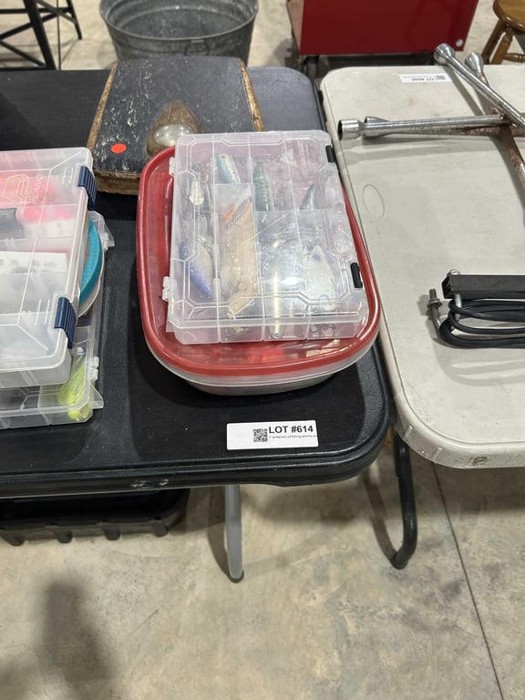 2 containers of fishing worms and lures