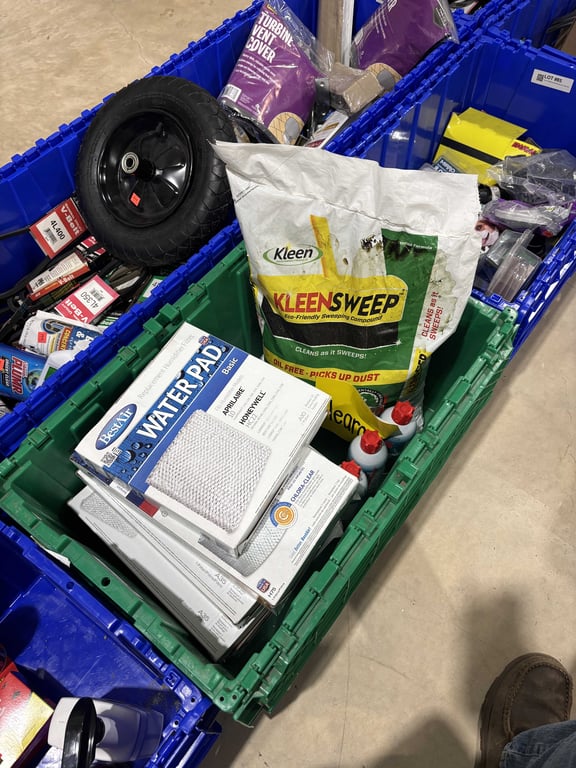 Tote of humidifier filters, Kleen Sweep