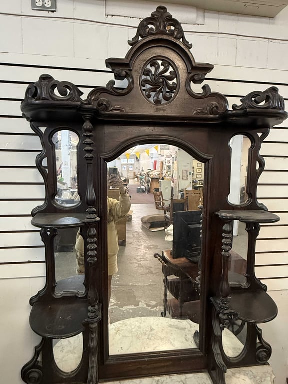 ANT. AMERICAN VICTORIAN ROCOCO REVIVAL CARVED WALNUT W/MARBLE (1 SPINDLE IS MISSING) - Image 2