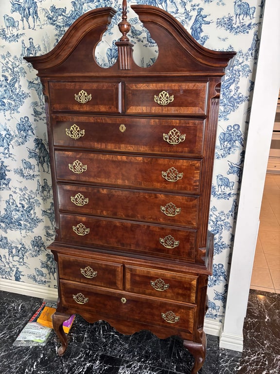 Vintage 9 Drawer Queen Anne Style Highboy - Image 2