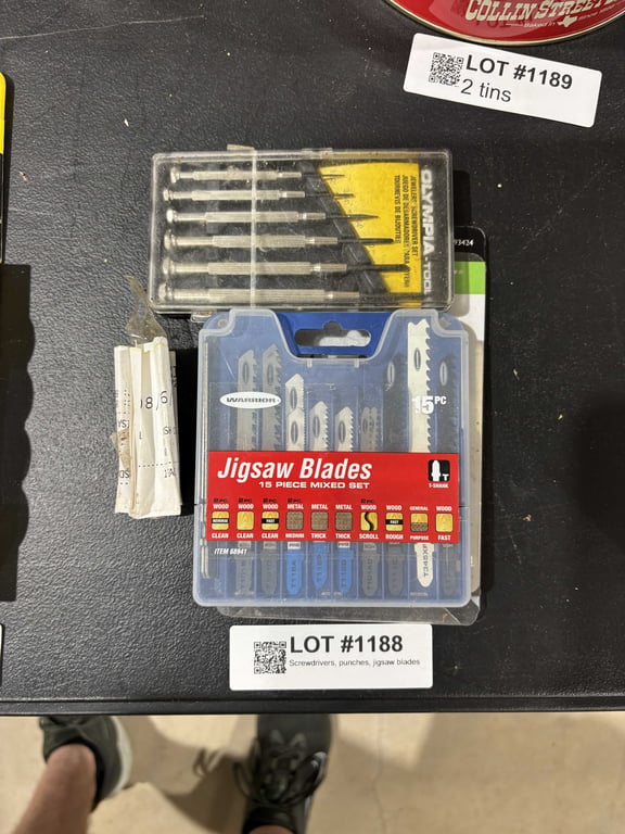 Screwdrivers, punches, jigsaw blades