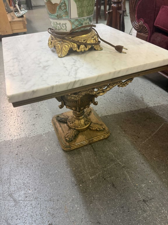 PR MARBLE TOP ACCENT TABLES W/BRASS PEDESTAL BASE - Image 3