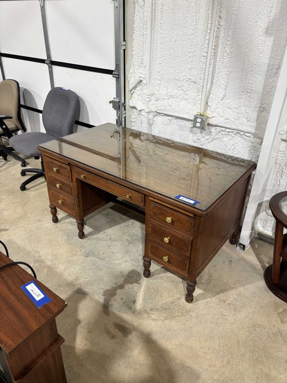 Vintage Office Desk with Glass Top Cover