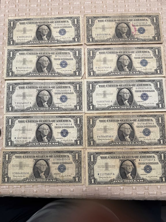 (10) 1957 B $1.00 Silver Certificates