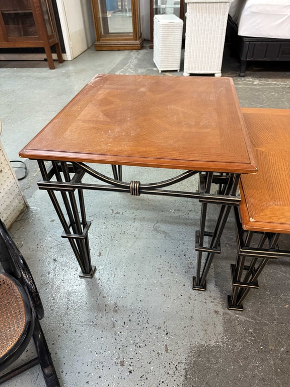 3 PC WOOD AND IRON COFFEE TABLE AND END TABLES  - Image 4