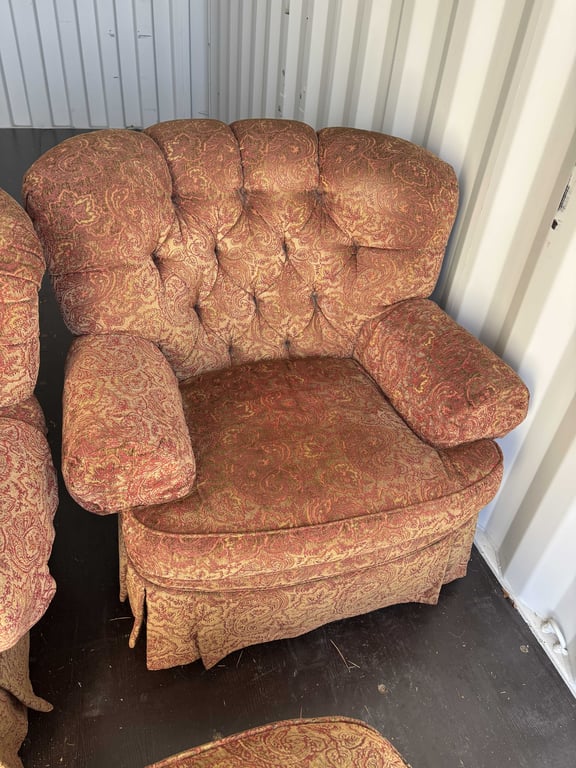 2 Red Cushioned Arm Chairs & 1 Ottoman - Image 4