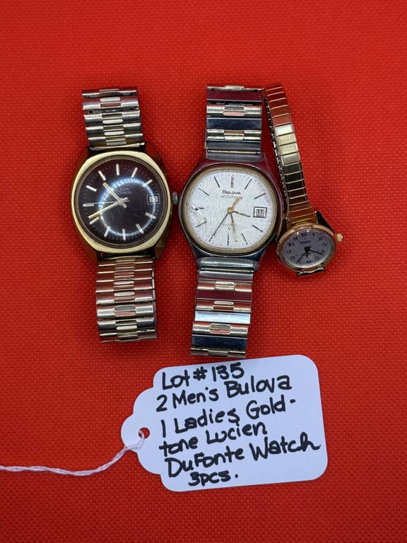 2 MEN'S BULOVA & 1 LADIES GOLD TONE LUCIEN PICCARD DUFONTE