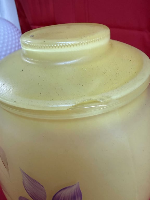 VTG YELLOW SATIN HANDPAINTED COOKIE JAR (SM CHIP) - Image 2