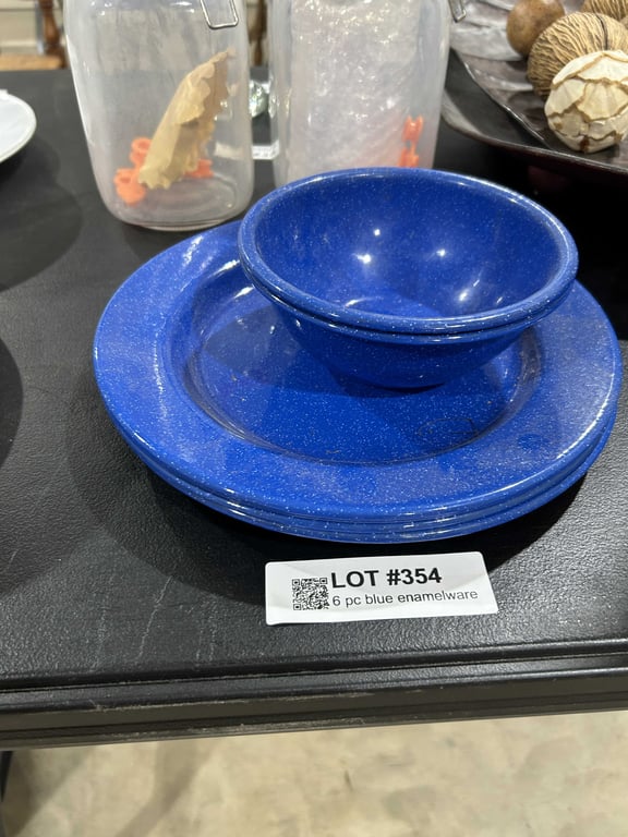 6 pc blue enamelware