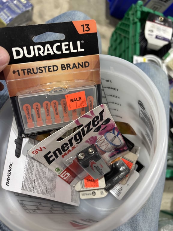 Tote of coax cable, switch covers, PVC fittings, batteries, misc - Image 2