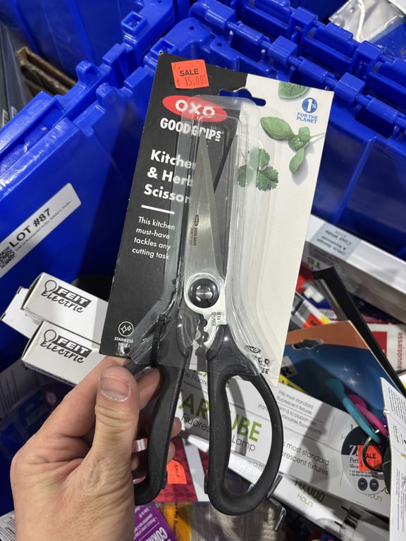 Tote of fluorescent bulbs, scissors, hooks, misc - Image 8