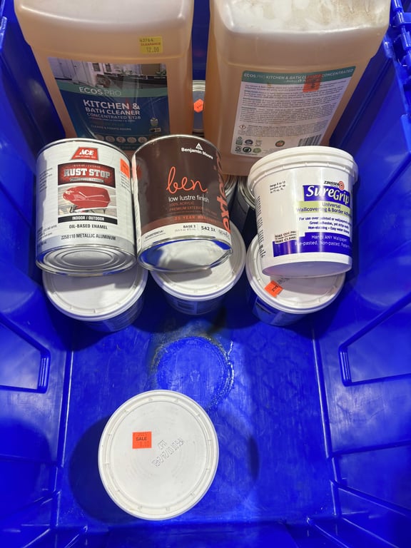 Tote of Liquid Cleaner, Paint, etc - Image 3