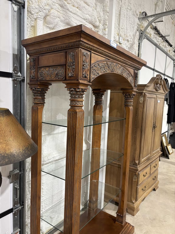 Ornate Italian Carved Wood and Glass Lighted Display Shelf - Image 5