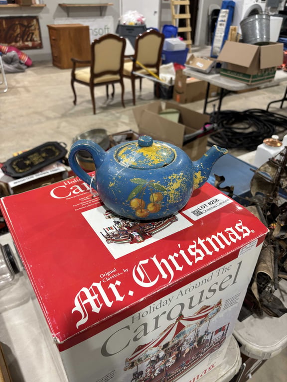 Blue and Yellow Vintage Tea Pot