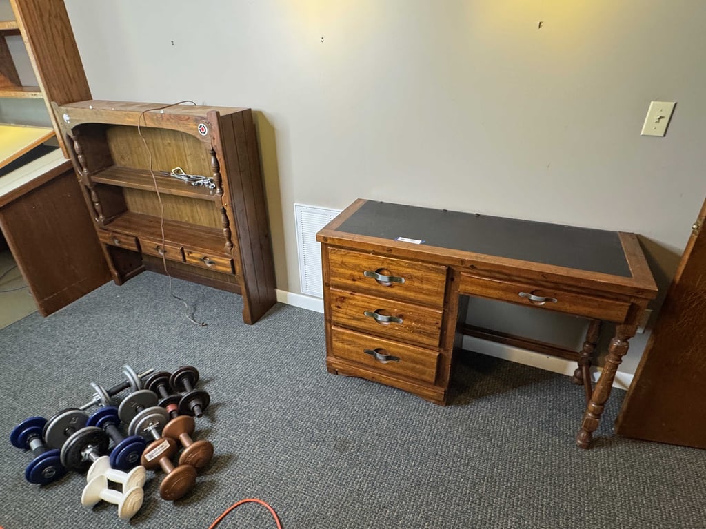 Wooden desk with top lit bookcase