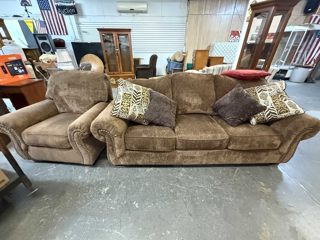 Image for PLUSH BROWN SOFA W/MATCHING CHAIR
