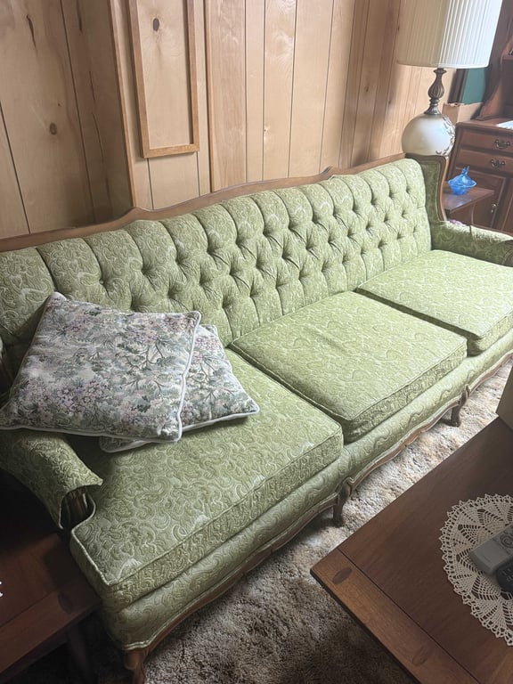 VTG GREEN SOFA AND MATCHING CHAIR