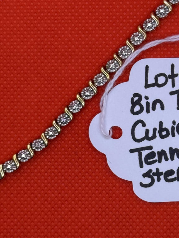 8" LADIES DIAMOND CUBIC ZIRCONIA TENNIS BRACELET STERLING SILVER 10.9 GR - Image 2