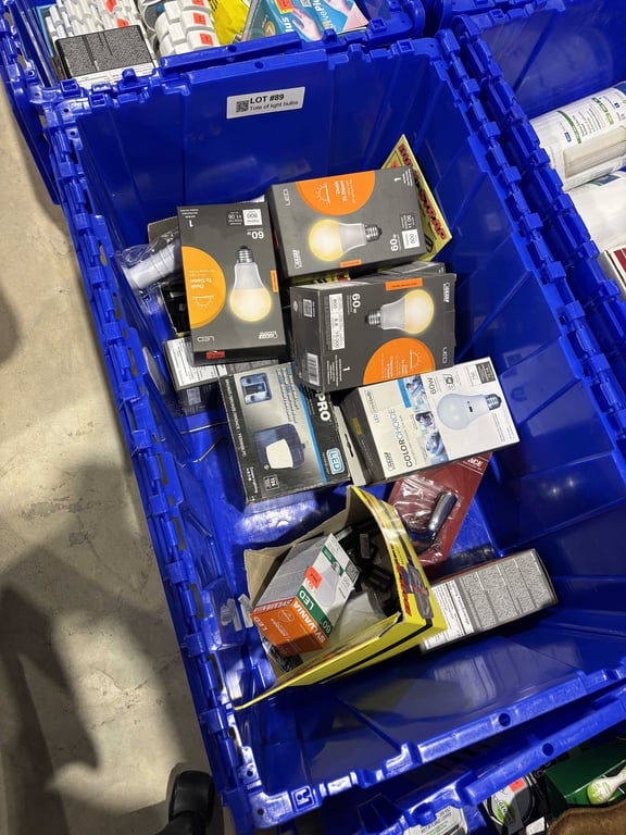 Tote of light bulbs