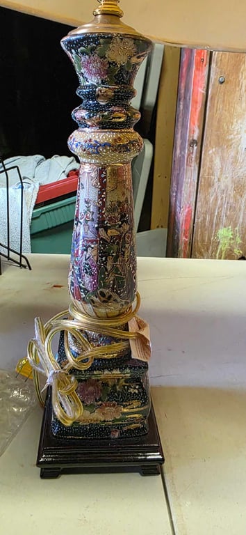 PAIR HAND-PAINTED ROYAL SATSUMA PORCELAIN LAMPS