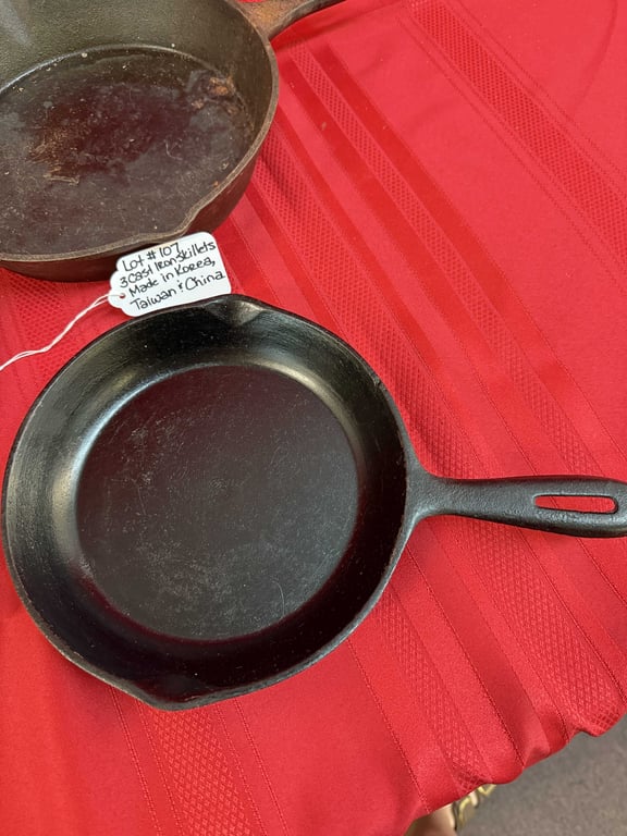 3 CAST IRON SKILLETS (KOREA, TAIWAN & CHINA) - Image 3