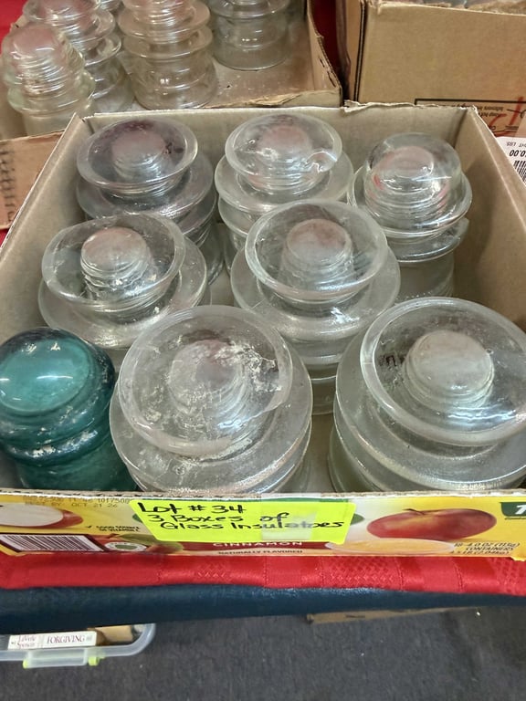 3 BOXES OF VTG GLASS INSULATORS - Image 2