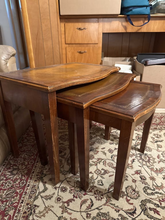 Mahogany Leather top Nesting Tables