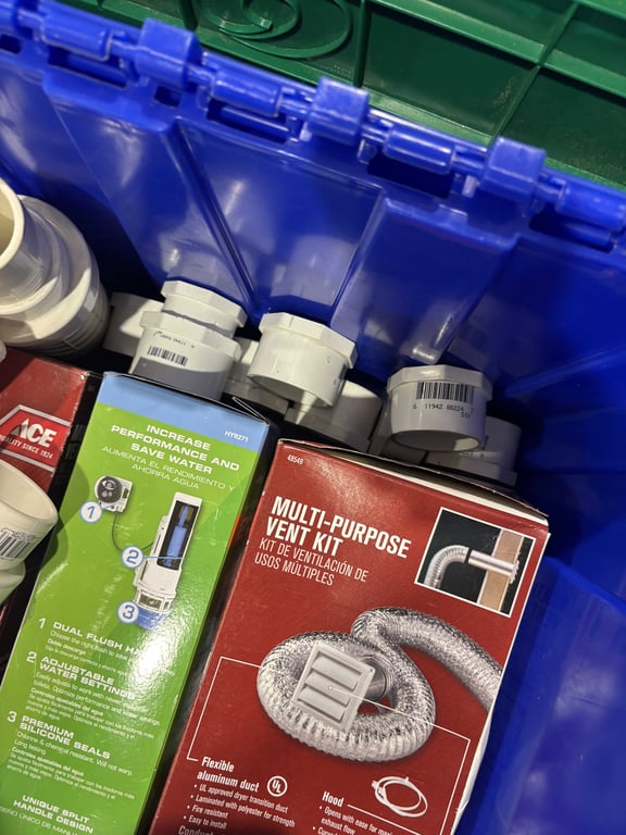 Tote of vent kits, PVC fittings, plumbing, misc - Image 6