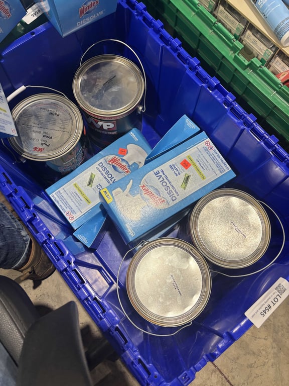 Tote of cleaning supplies and stain - Image 2