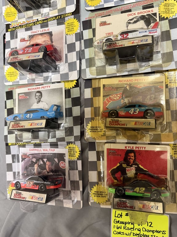 GROUPING OF 12 1:64 RACING CHAMPION CARS W/DISPLAY STANDS - Image 3