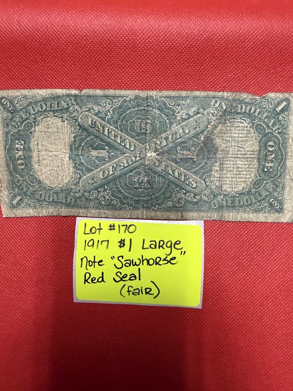 1917 $1 LARGE NOTE "SAWHORSE" RED SEAL (FAIR) - Image 3