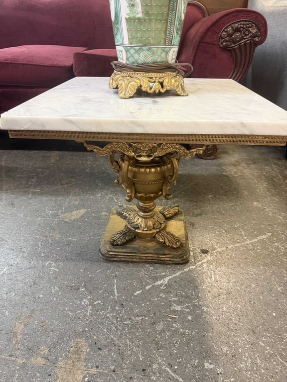 PR MARBLE TOP ACCENT TABLES W/BRASS PEDESTAL BASE