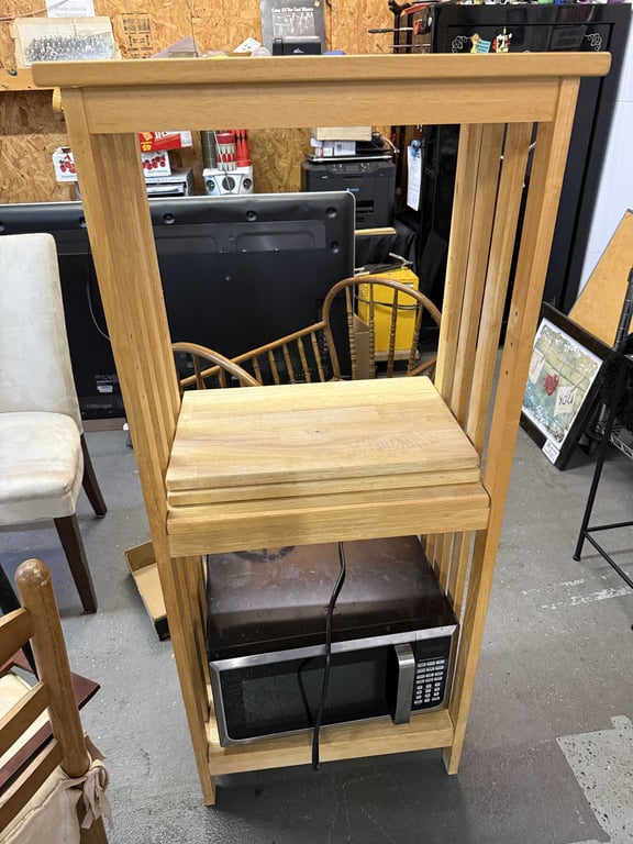 WOODEN STAND W/MICROWAVE - Image 2