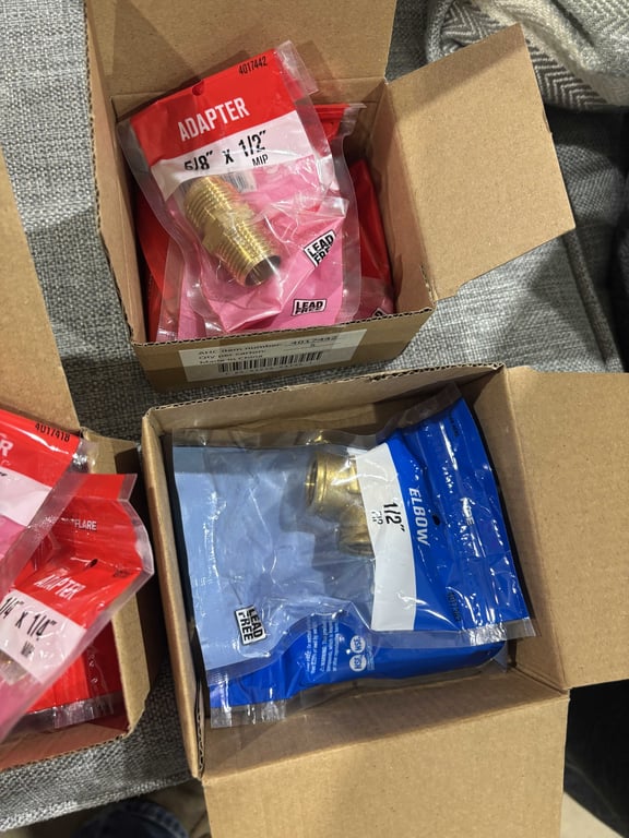 Tote of Brass Adapter Fittings, Sink Plumbing, etc - Image 6
