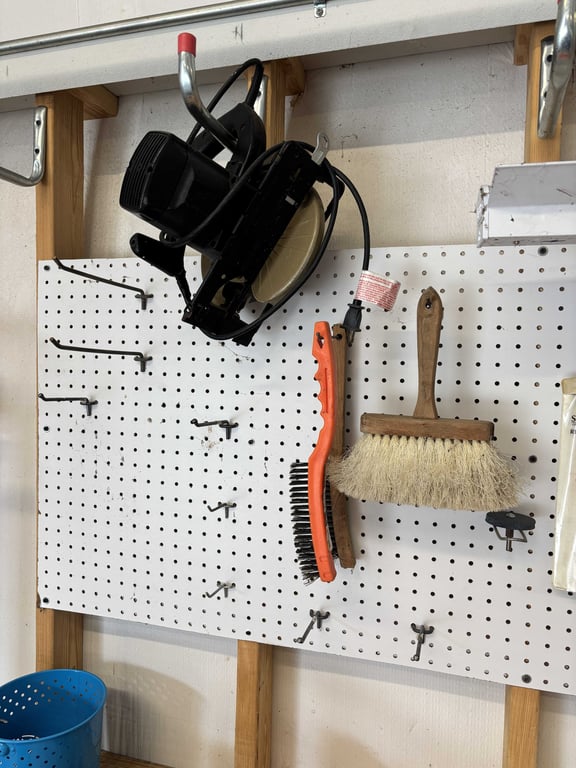 Contents of Wood Table Top and Pegboard Above - Image 6