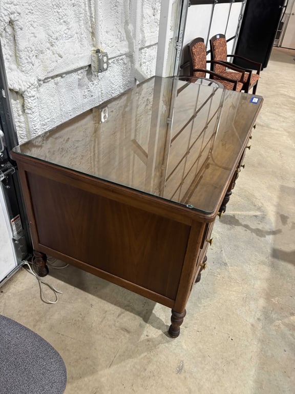 Vintage Office Desk with Glass Top Cover - Image 6