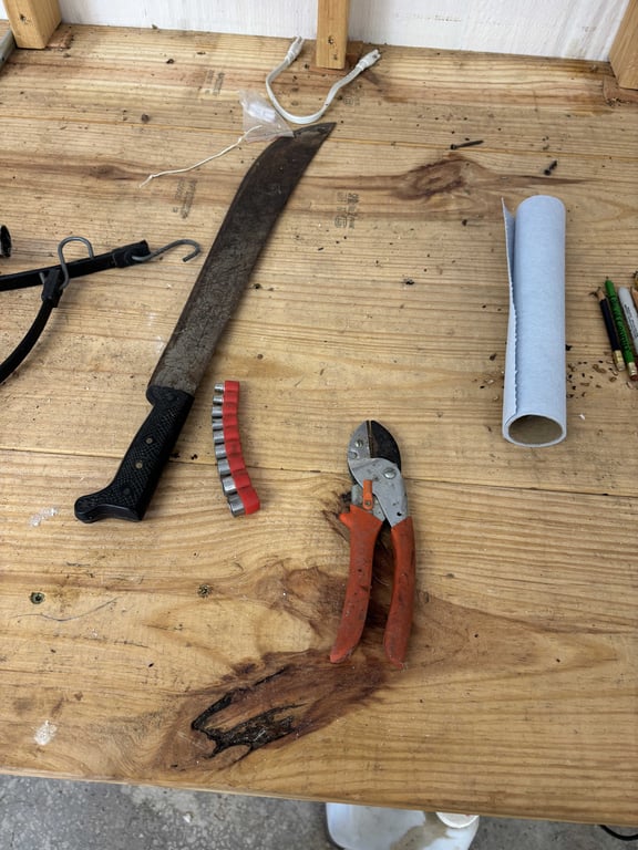 Contents of Wood Table Top and Pegboard Above - Image 3