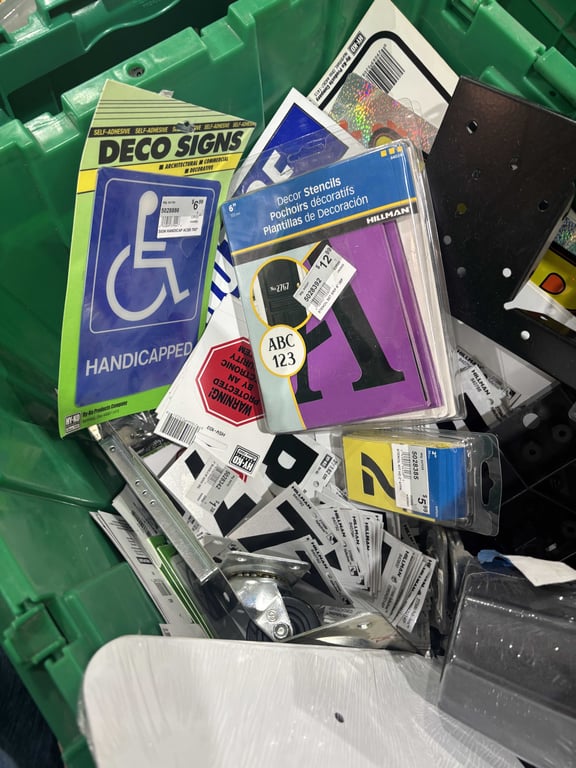 Tote of casters, signs, etc - Image 9