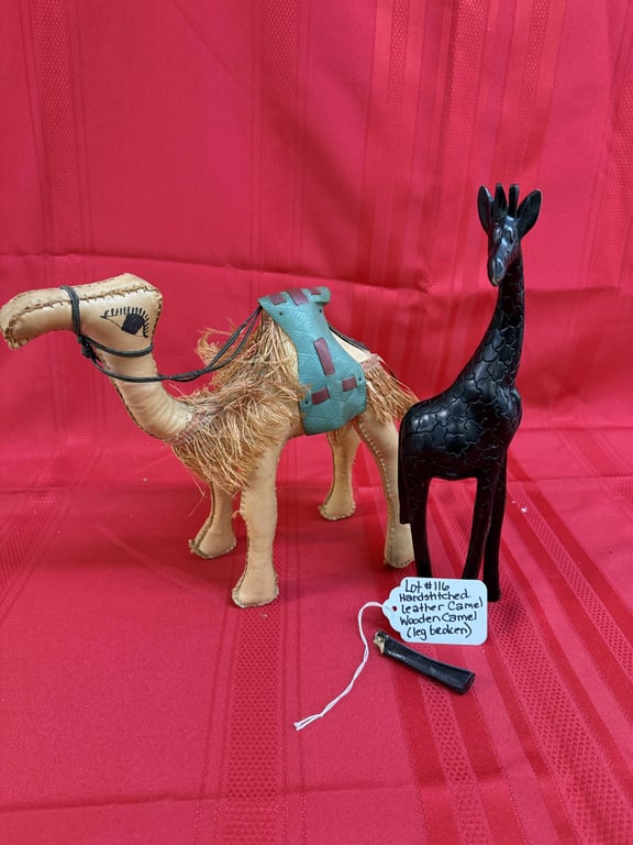HANDSTITCHED LEATHER CAMEL & HANDCRAFTED WOODEN CAMEL (LEG BROKEN)