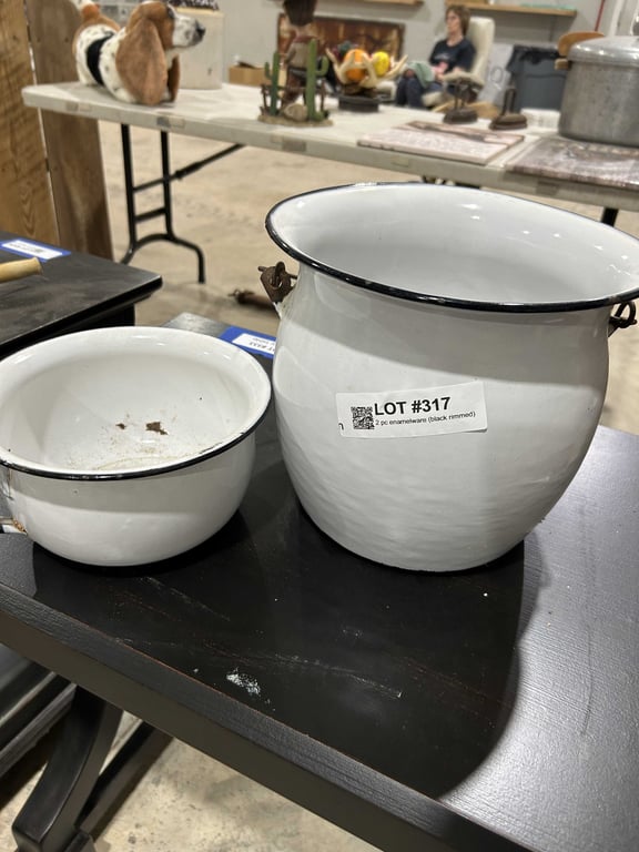 2 pc enamelware (black rimmed)
