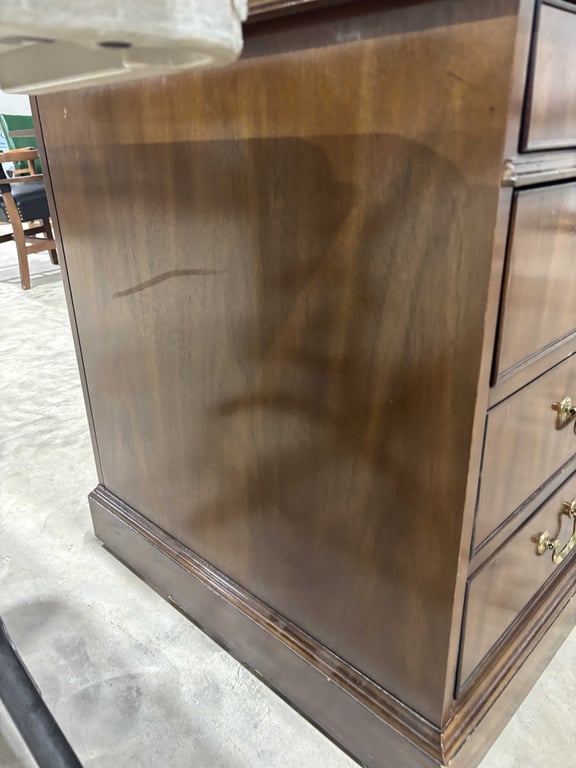 Vintage Walnut Office Desk with Glass Top Cover - Image 7