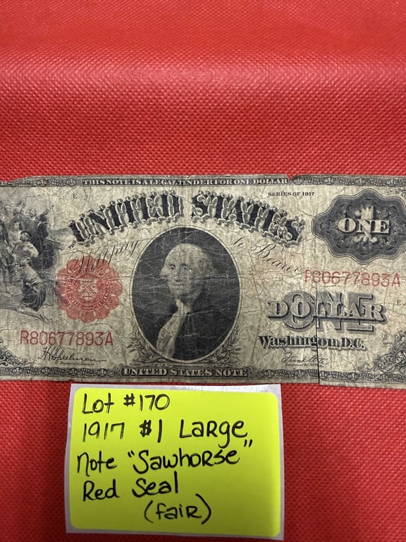 1917 $1 LARGE NOTE "SAWHORSE" RED SEAL (FAIR) - Image 2