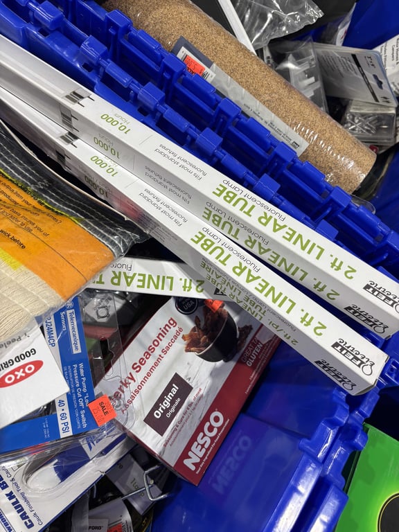 Tote of fluorescent bulbs, scissors, hooks, misc - Image 5