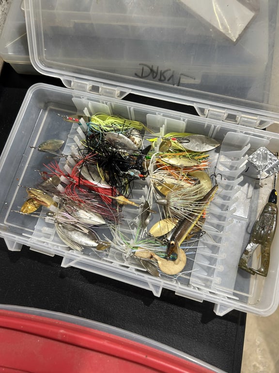 2 containers of fishing lures and 1 Sterns adult rainsuits - Image 4