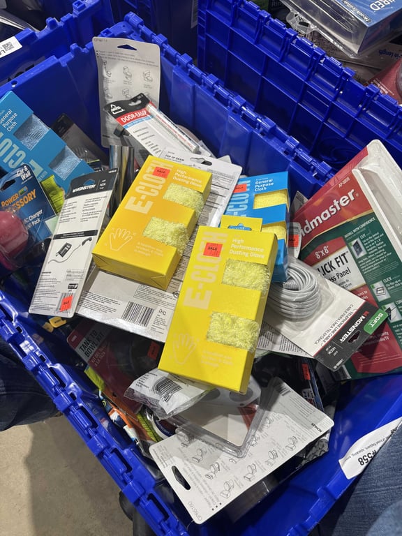 Tote of toilet flappers, spackling, toilet connectors, telephone line, extension cord, misc - Image 8