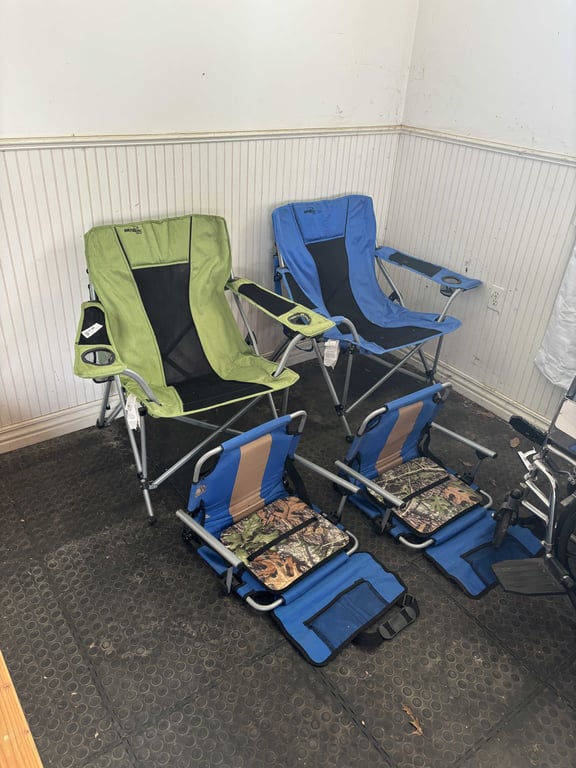 Two Lawn Chairs and Two Stadium Seats