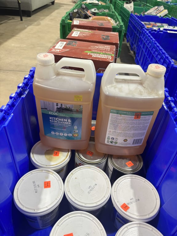 Tote of Liquid Cleaner, Paint, etc - Image 2
