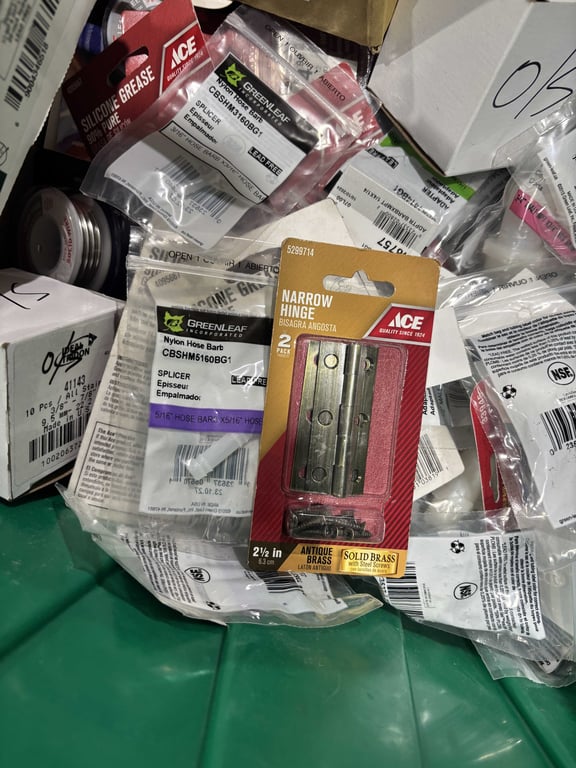 Tote of silicone grease, door hardware, plumbing solder, etc - Image 6